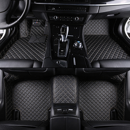 Black and Black Stitching Car Mats Set