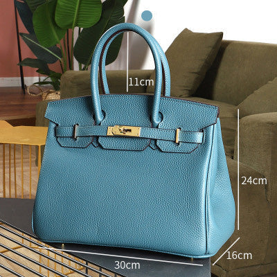 Portable Locking Lychee Pattern Leather Bag