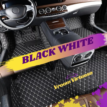 Black and White Stitching Car Mats Set