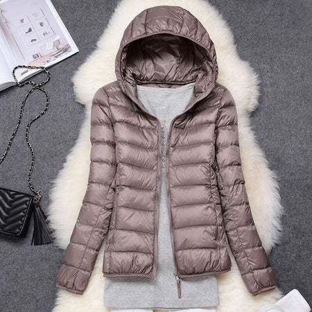 Winter Women Ultralight Thin Down Jacket White Duck Down Hooded Jacket