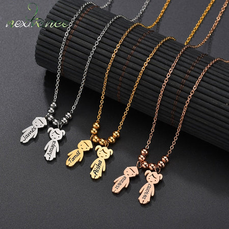 Nextvance Stainless Steel Name Date Child Baby Boy Girl Engrave Necklace Family Rose Gold Pendant for Birthday Memorial Gift